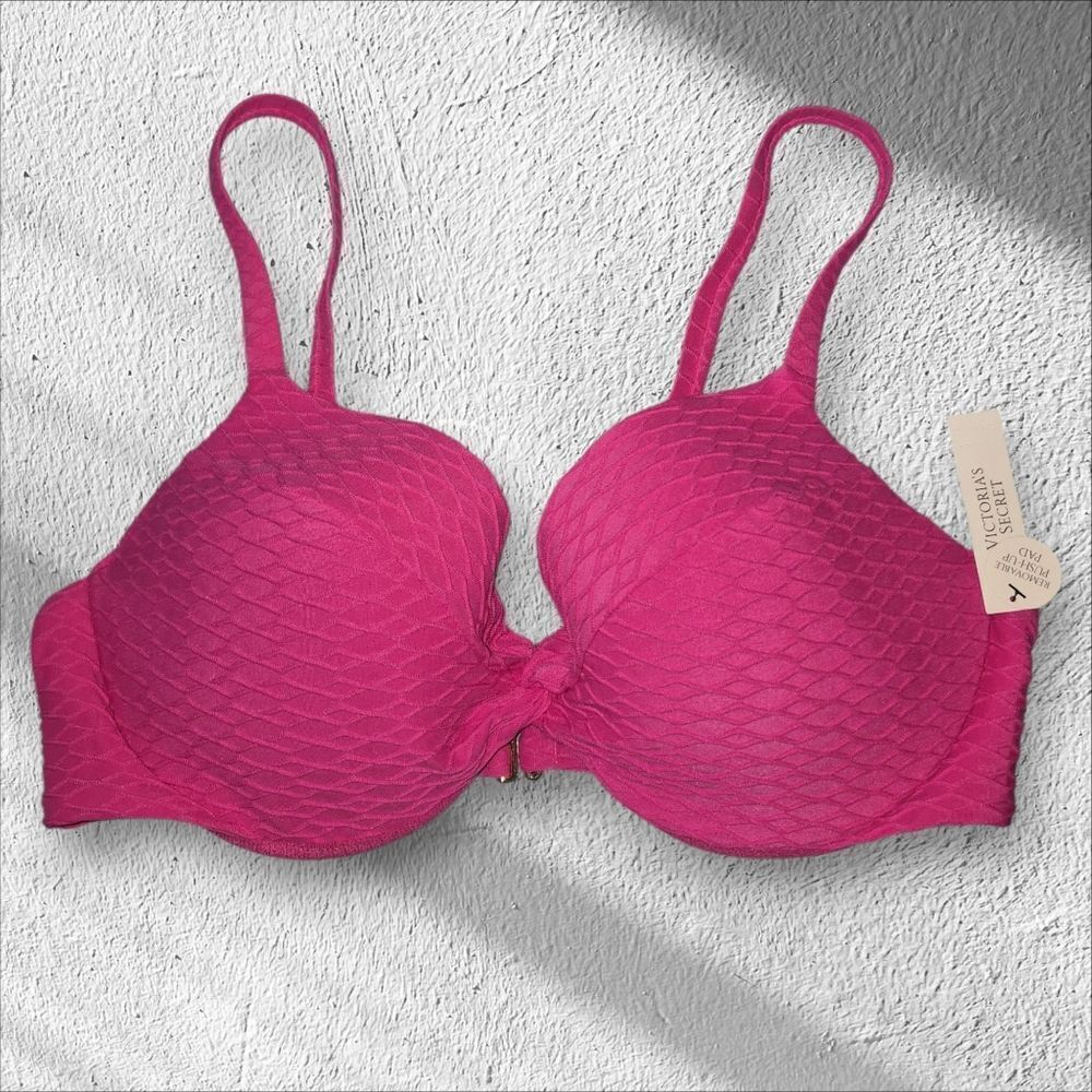 Victoria's Secret 36C TWIST FRONT Push Up Bikini Top Underwire Textured Pink Nwt